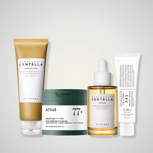 Barrier Repair Ritual K-beauty set with centella, heartleaf toner pads, ampoule, and calming cream for sensitive skin