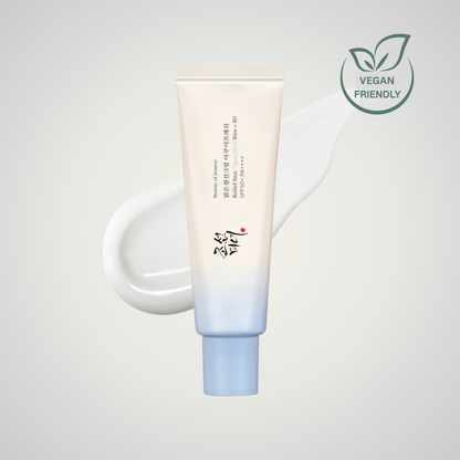 Beauty of Joseon Relief Sun Aqua-Fresh Rice + B5 SPF50+ PA++++ sunscreen tube with vegan-friendly icon