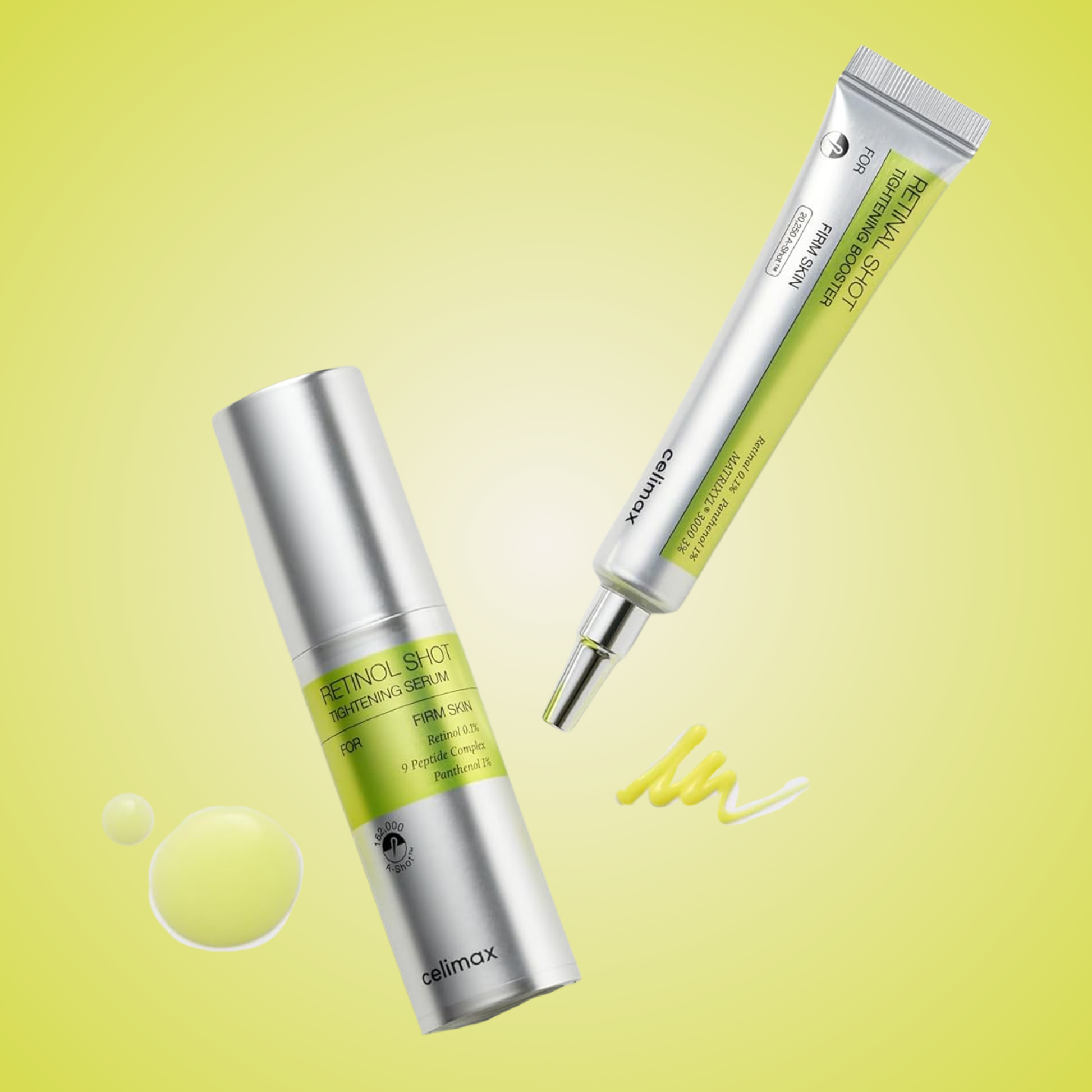 celimax The Vita-A Retinol Shot Tightening Serum and Retinal Shot tube – complete firming care set for smooth, radiant skin.