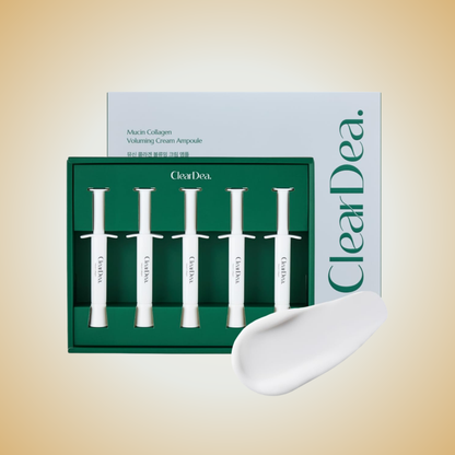 ClearDea Mucin Collagen Voluming Cream Ampoule – skincare set with intensive collagen and hydration care.