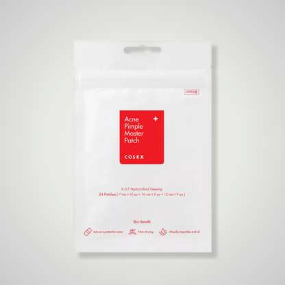 COSRX Acne Pimple Master Patch – 24 hydrocolloid patches in 3 sizes for fast spot healing.