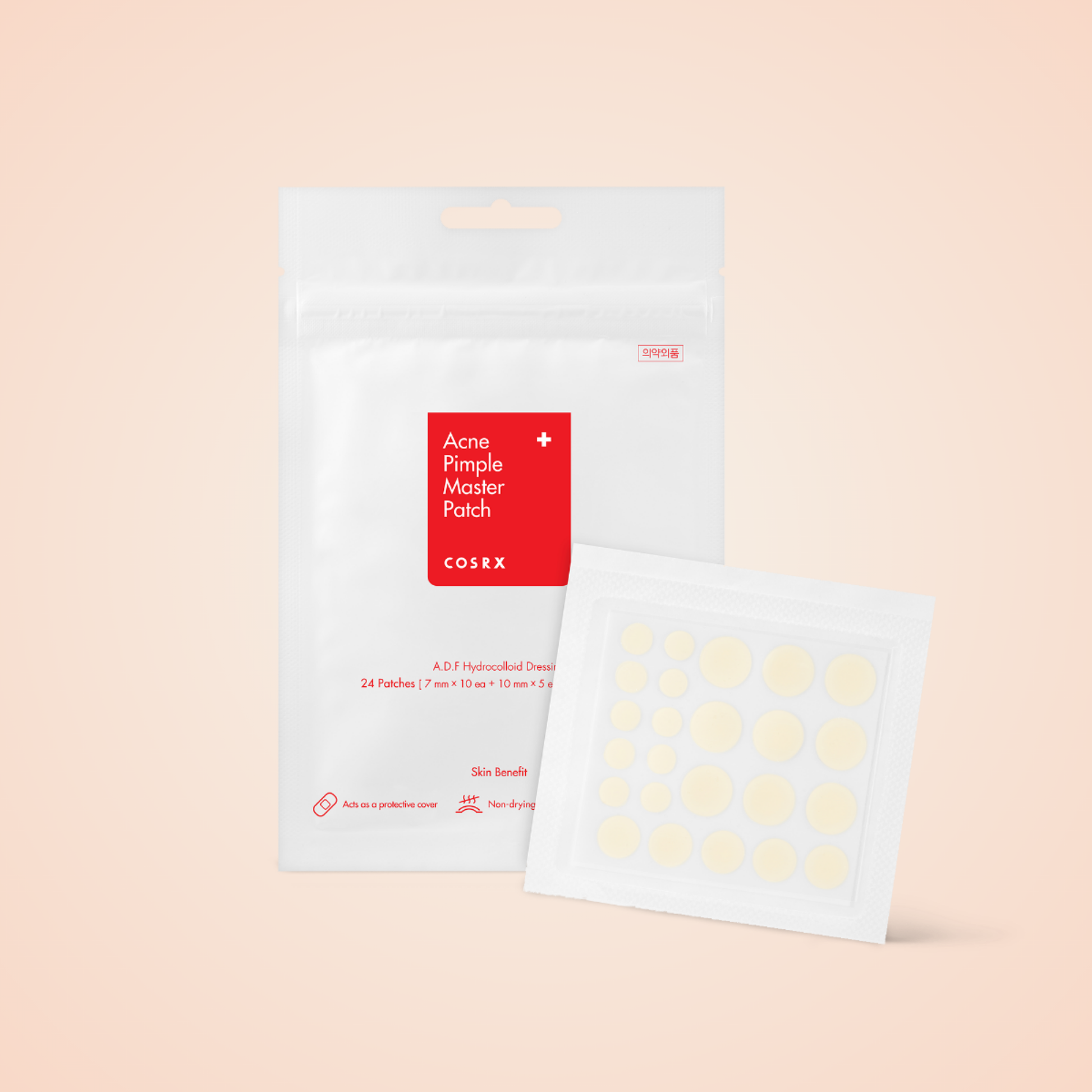 COSRX Acne Pimple Master Patch – 24 round patches in small, medium, and large sizes.