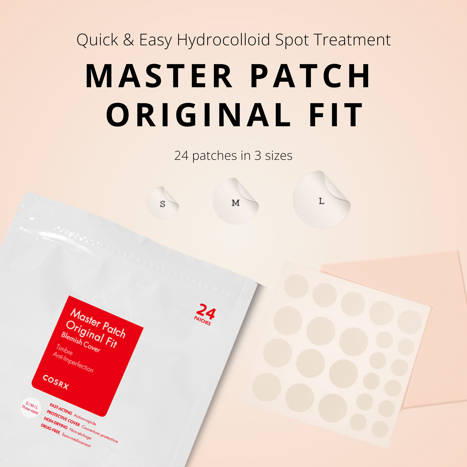 COSRX Master Patch Original Fit – hydrocolloid acne spot patches for pimples and breakouts.