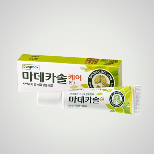 Dongkook Madecassol Care ointment tube and box packaging displayed on a clean white background.