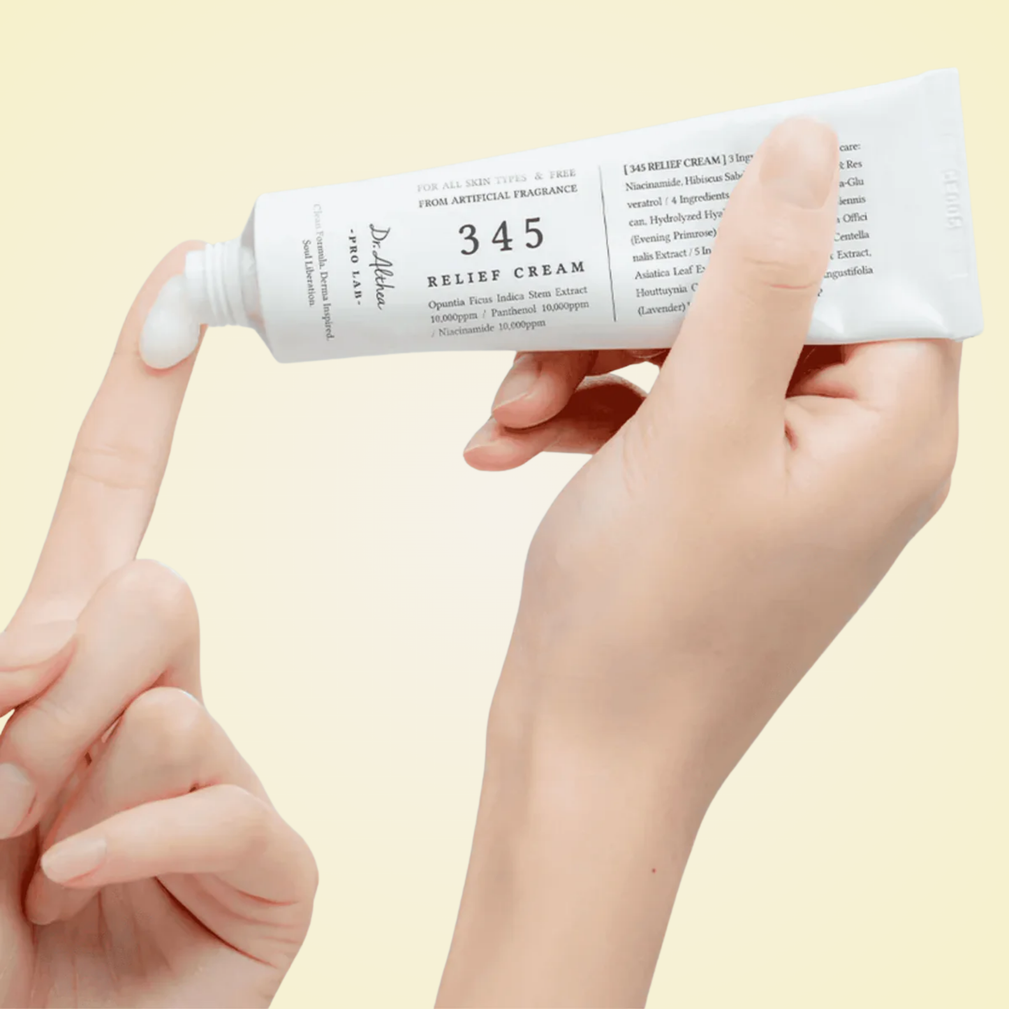 Applying Dr. Althea 345 Relief Cream – smooth finish for calm, healthy, radiant skin