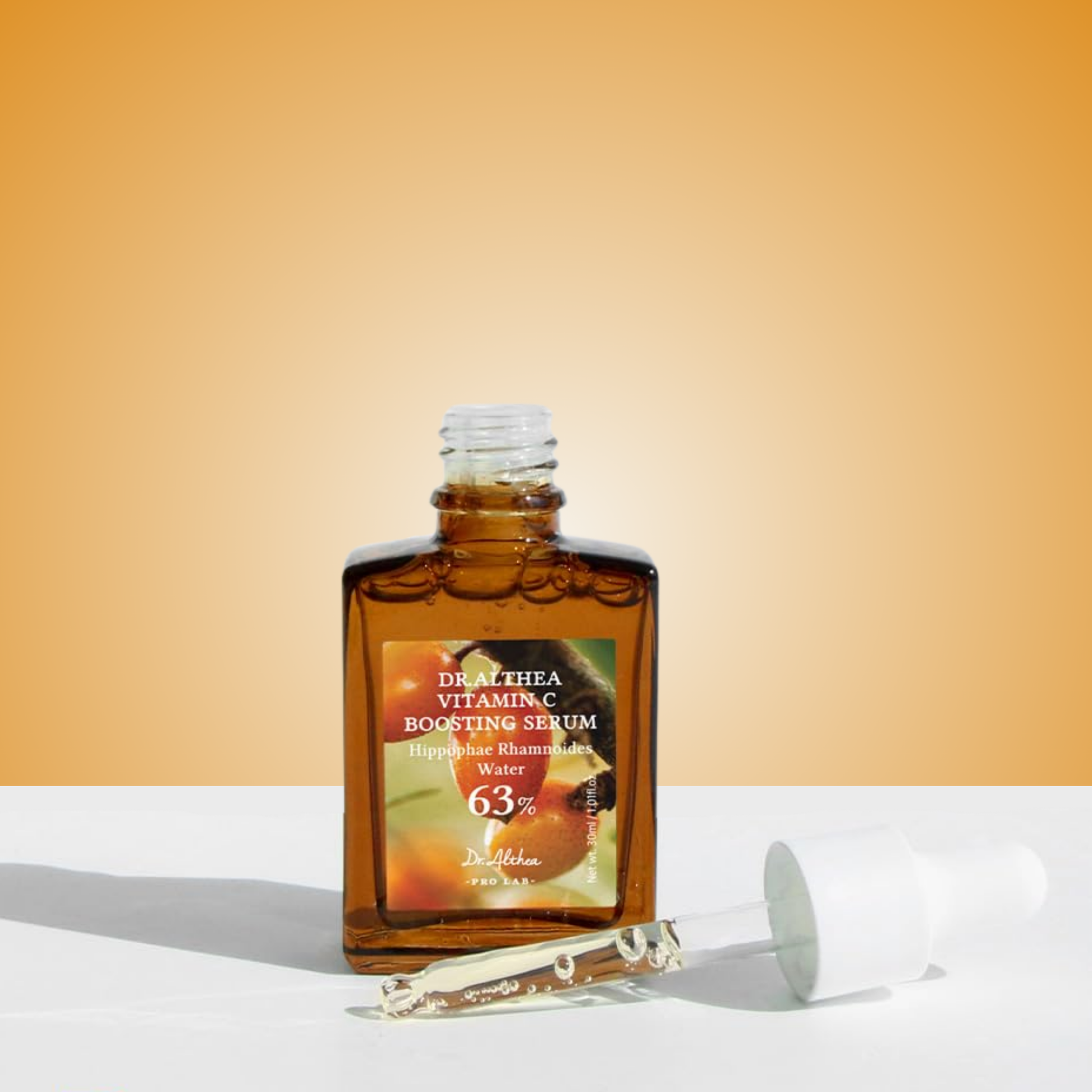 Dropper of Dr. Althea Vitamin C Boosting Serum showing lightweight, fast-absorbing texture