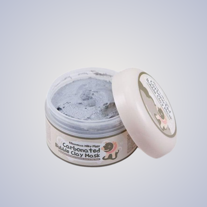 Open jar of Elizavecca Carbonated Bubble Clay Mask – bubbling clay formula for cleansing pores.