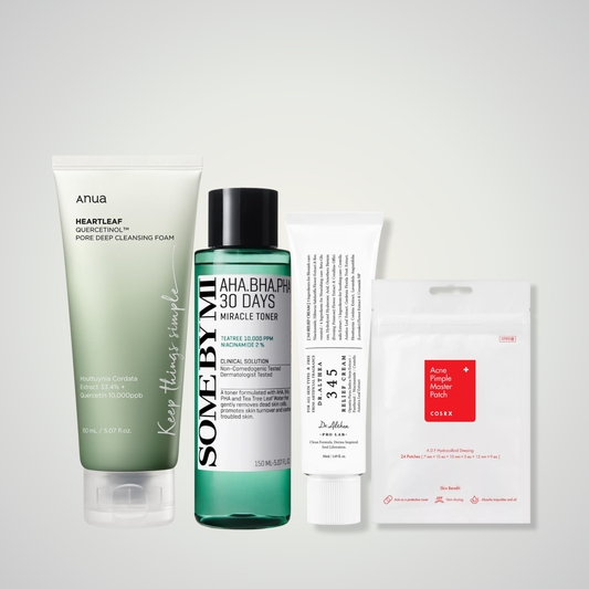 Acne and redness reset skincare set with cleanser toner cream and pimple patch