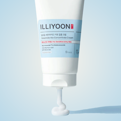 Close-up of ILLIYOON Ceramide Ato Concentrate Cream texture – deeply moisturizing and soothing formula