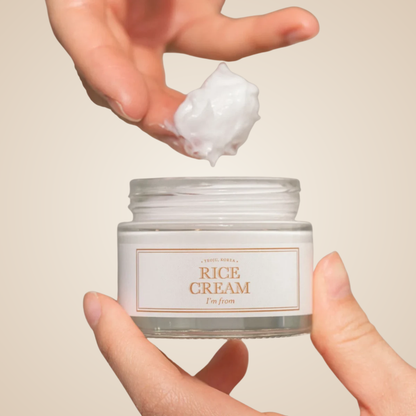 Hands opening I’m From Rice Cream jar – rich, smooth Korean facial moisturizer