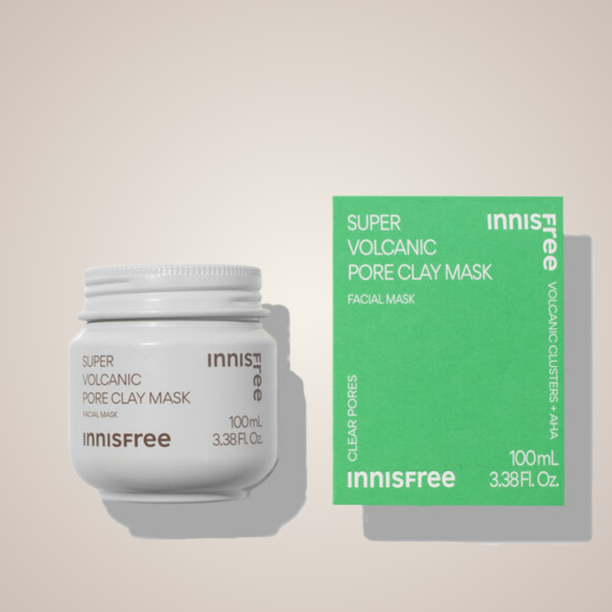 innisfree Super Volcanic Pore Clay Mask jar with box packaging