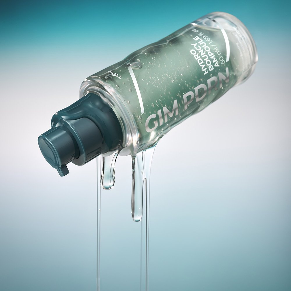 Isntree GIM PDRN Hydro Bouncy Ampoule 50ml — ampoule bottle with flowing gel texture.
