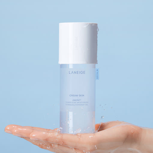 LANEIGE Cream Skin Toner & Gel Moisturizer applied to hand