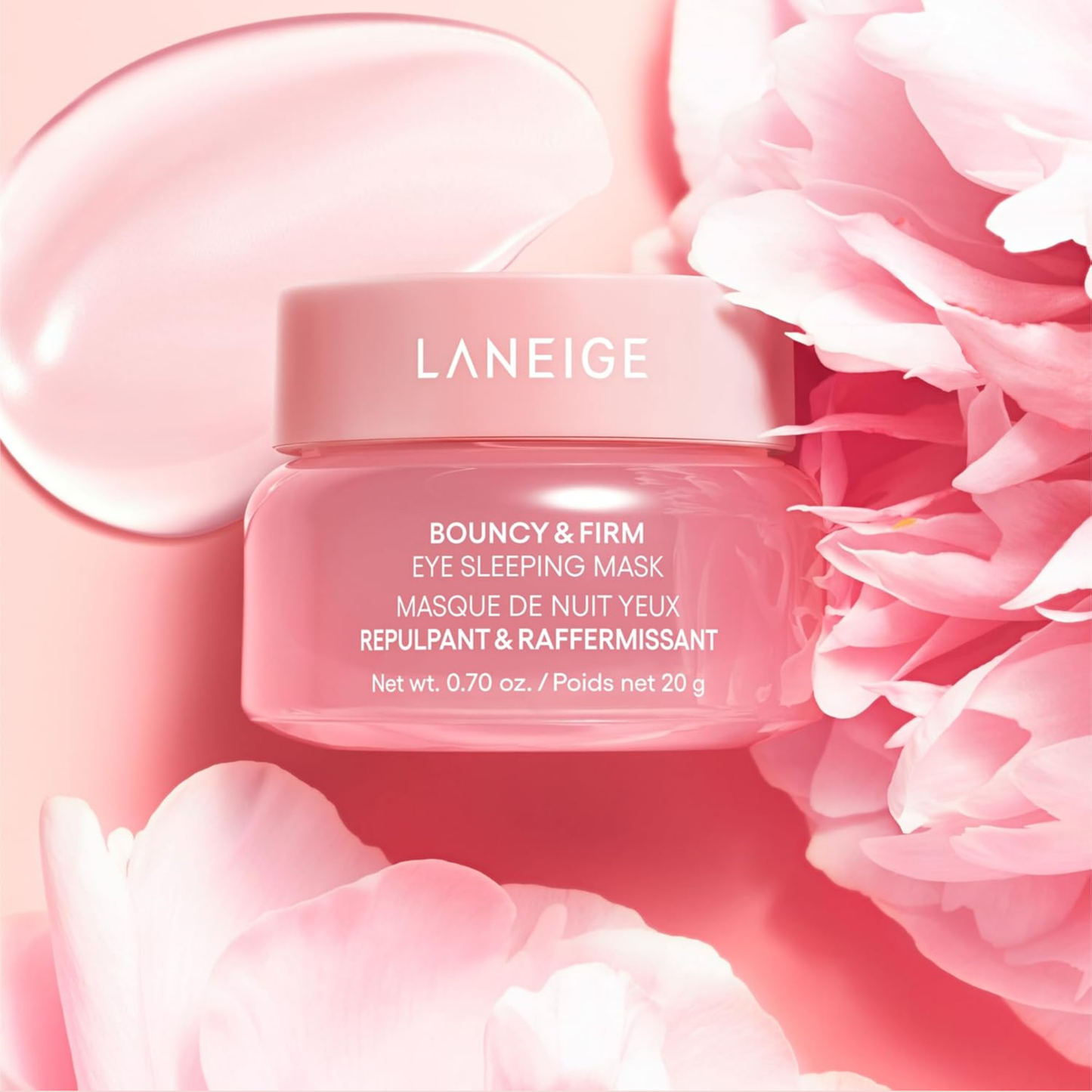 Laneige Bouncy & Firm Eye Sleeping Mask with floral background