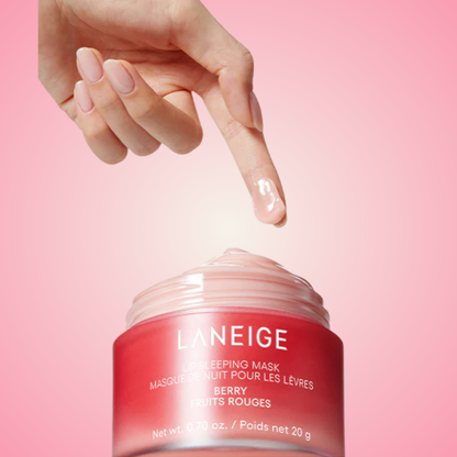 LANEIGE Lip Sleeping Mask EX Mini 3g – nourishing berry formula applied with fingers for silky-soft lips.