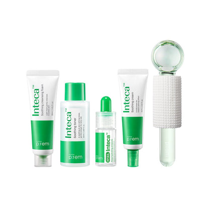 make p:rem Inteca Soothing Trial Kit — trial-size skincare products and face cooler.