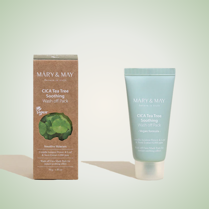 Mary & May CICA Tea Tree Soothing Pack with box – gentle detox care for sensitive and oily skin