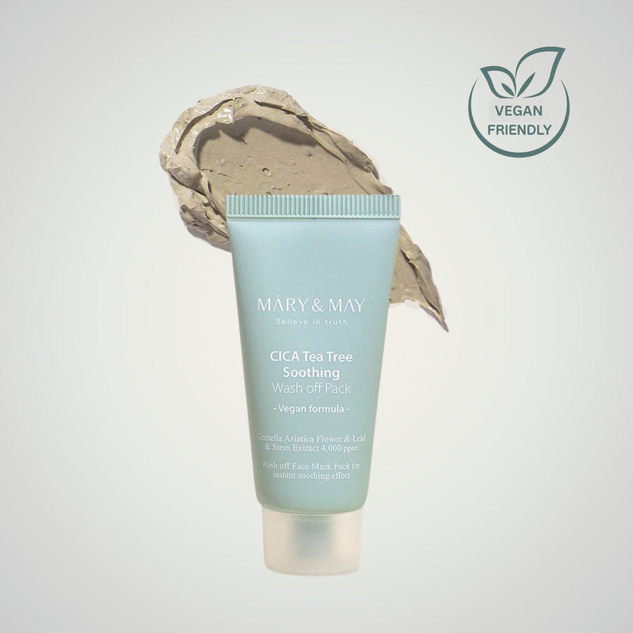 Mary & May CICA Tea Tree Soothing Wash-Off Pack 30g – clarifying vegan clay mask for calm, balanced skin
