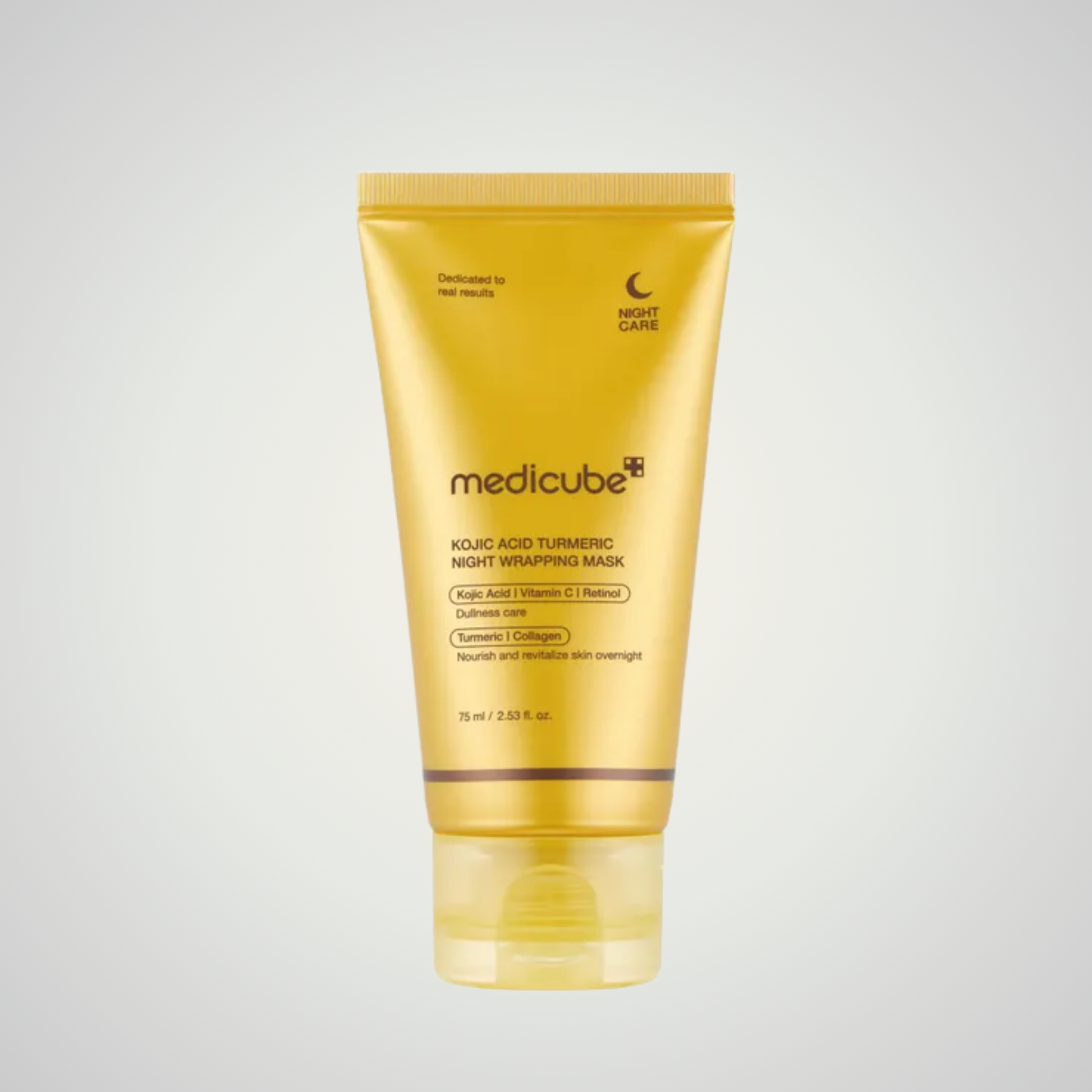 Front view of medicube Kojic Acid Turmeric Night Wrapping Mask 75ml for brightening care.