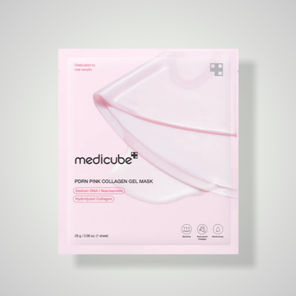 Medicube PDRN Pink Collagen Gel Mask 28g – hydrating collagen sheet mask for firm, glowing skin.