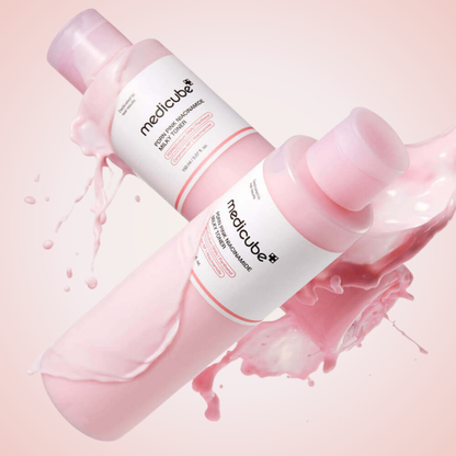 Medicube PDRN Pink Niacinamide Milky Toner bottles – brightening and firming toner with PDRN