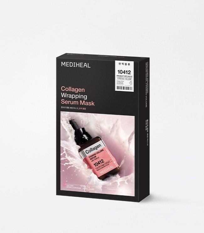 MEDIHEAL Collagen Wrapping Serum Mask 25ml x 10ea — black collagen serum mask box.