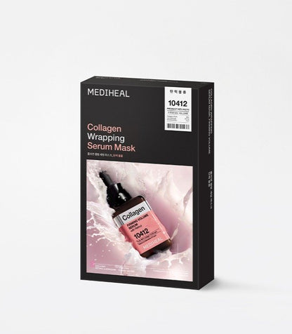 MEDIHEAL Collagen Wrapping Serum Mask 25ml x 10ea — black collagen serum mask box.