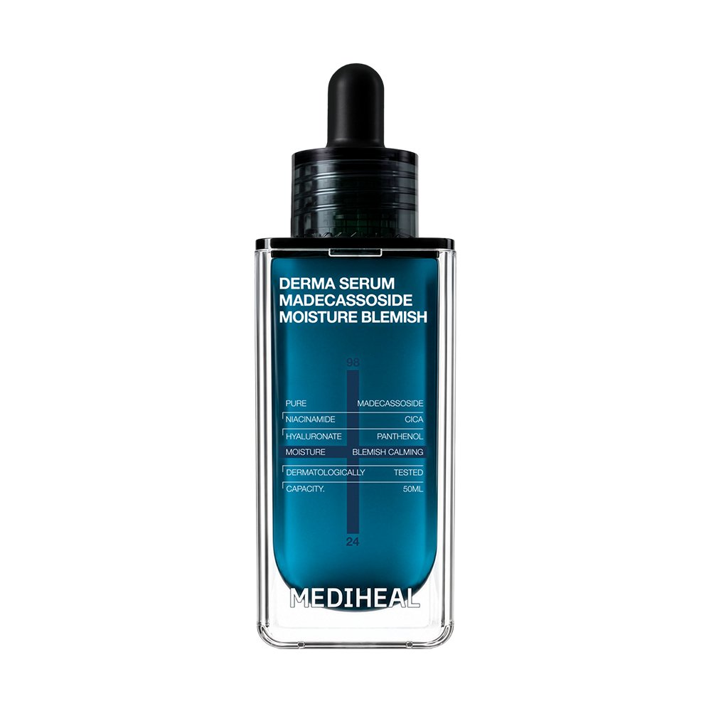 MEDIHEAL Derma Serum MADECASSOSIDE Moisture Blemish 50ml — blue madecassoside serum bottle.