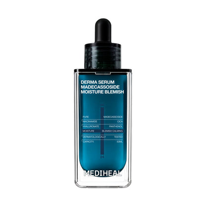 MEDIHEAL Derma Serum MADECASSOSIDE Moisture Blemish 50ml — blue madecassoside serum bottle.