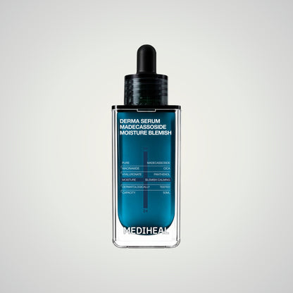MEDIHEAL Derma Serum MADECASSOSIDE Moisture Blemish 50ml on a soft neutral background.