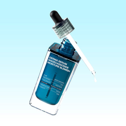 MEDIHEAL Derma Serum MADECASSOSIDE Moisture Blemish 50ml — serum bottle beside an open dropper.