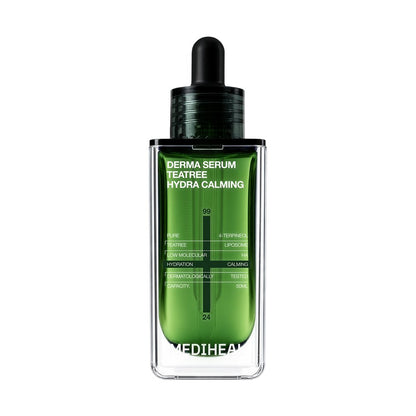 MEDIHEAL Derma Serum TEATREE Hydra Calming 50ml — green teatree serum bottle.
