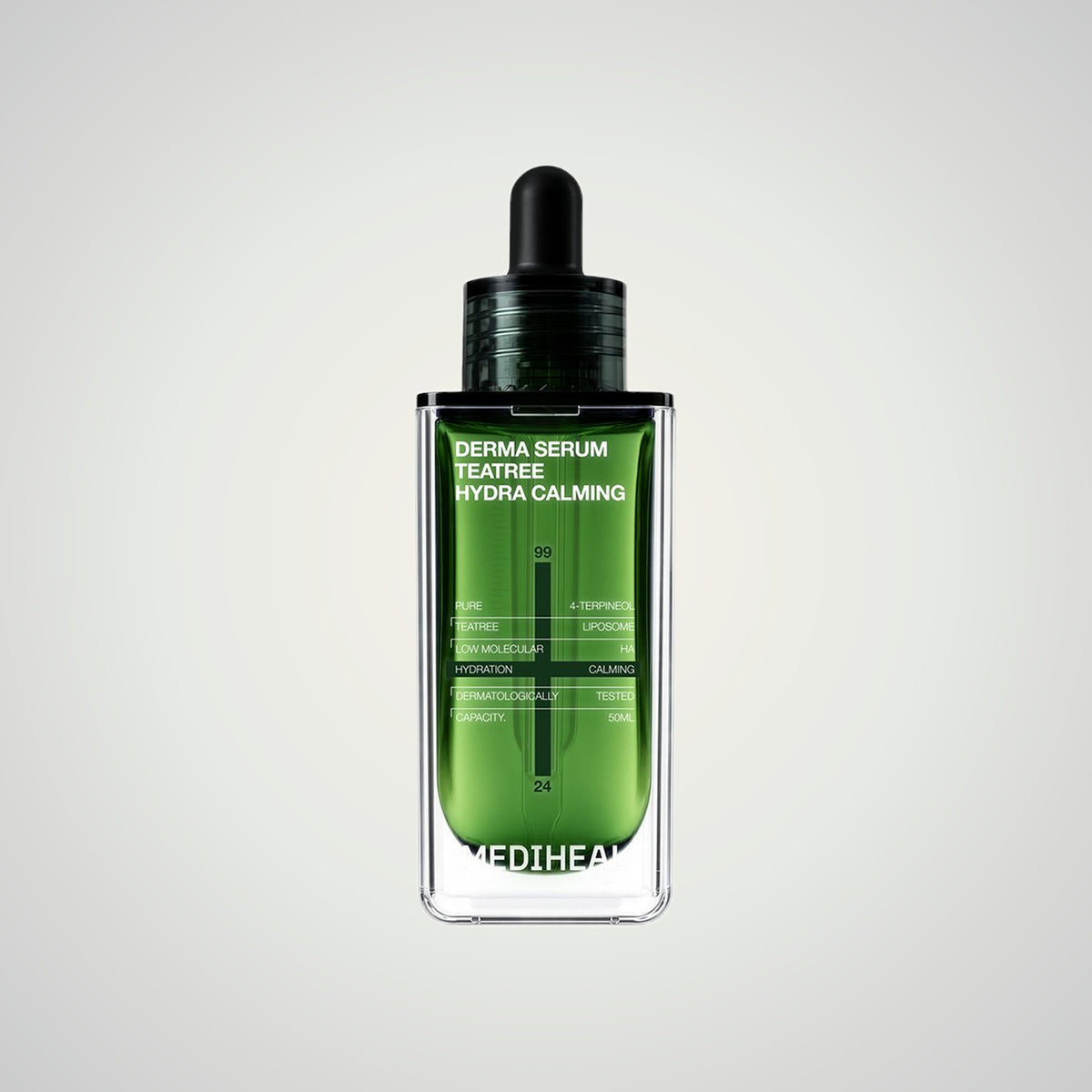 MEDIHEAL Derma Serum TEATREE Hydra Calming 50ml on a soft neutral background.
