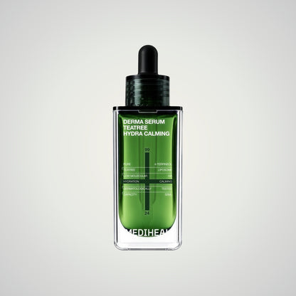 MEDIHEAL Derma Serum TEATREE Hydra Calming 50ml on a soft neutral background.