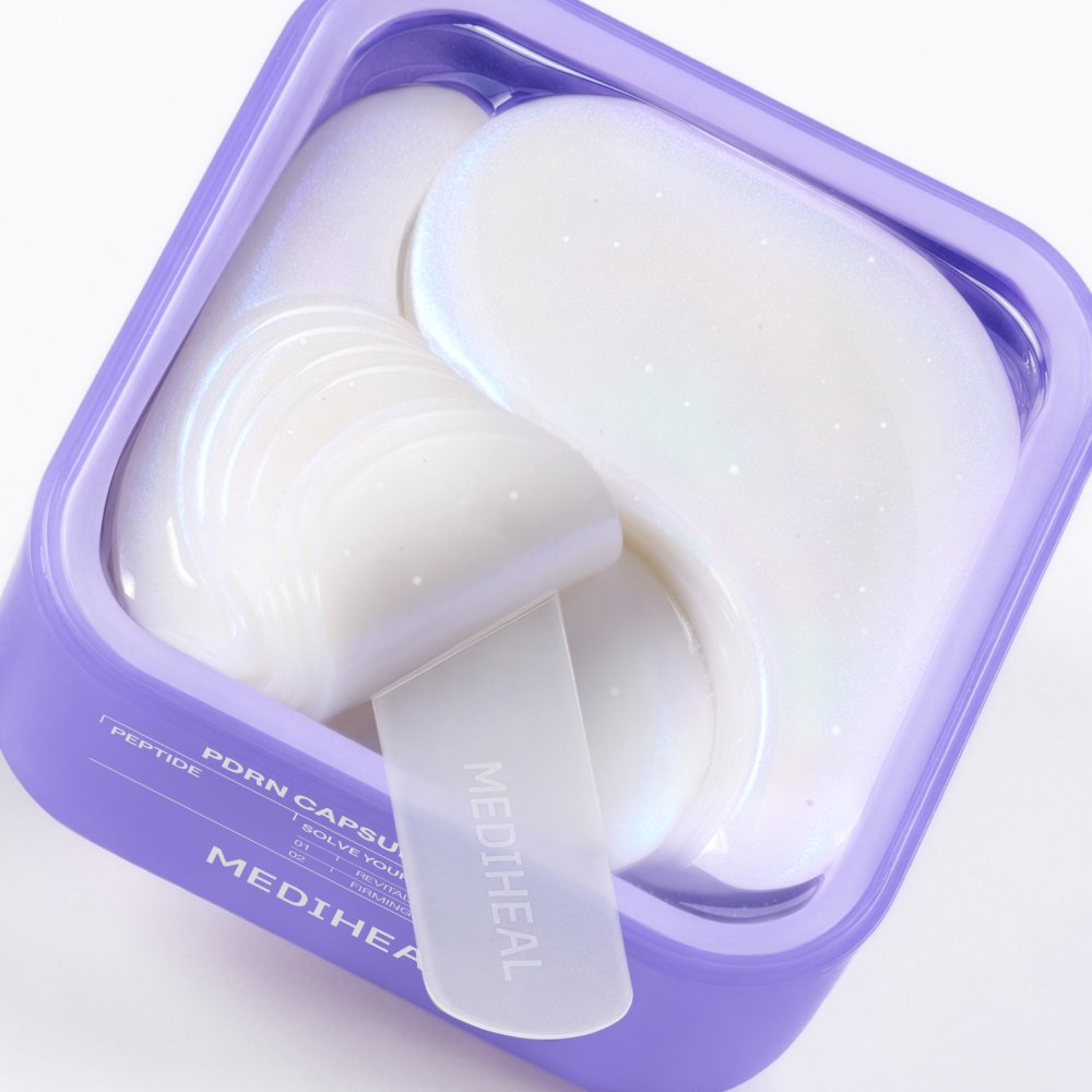 MEDIHEAL PDRN Capsule Patch 103g/60ea — close-up of hydrogel patches inside the jar.