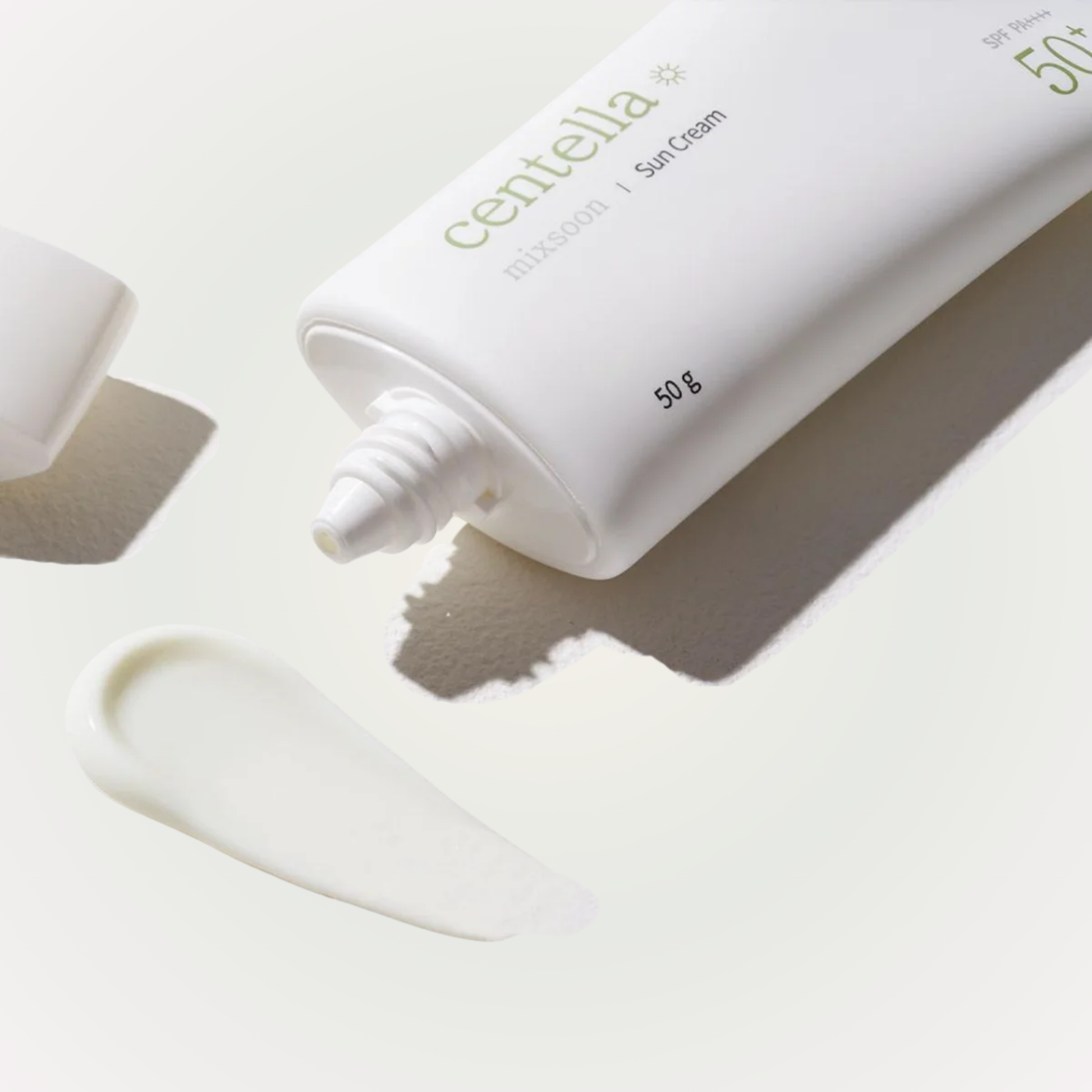 Close-up texture of mixsoon Centella Sun Cream SPF 50+ PA++++ – smooth lightweight cream swatch