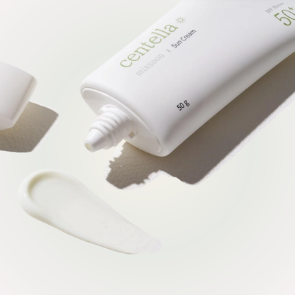 Close-up texture of mixsoon Centella Sun Cream SPF 50+ PA++++ – smooth lightweight cream swatch
