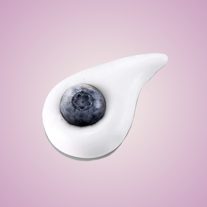 Texture of NEOGEN Real Fresh Foam Blueberry with whole blueberry on creamy foam drop – gentle cleanser detail