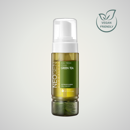 NEOGEN Dermalogy Real Fresh Foam Cleanser Green Tea 160 g – vegan friendly daily cleanser with real green tea leaves for refreshed skin