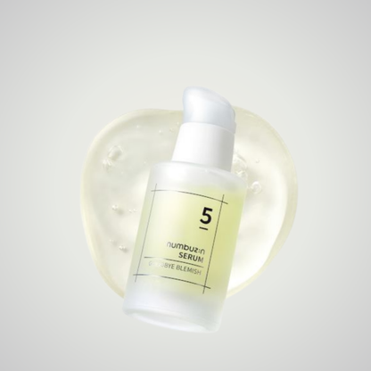 numbuzin No.5 Goodbye Blemish Serum 50ml bottle and packaging displayed on a clean neutral background for brightening and dark spot care.