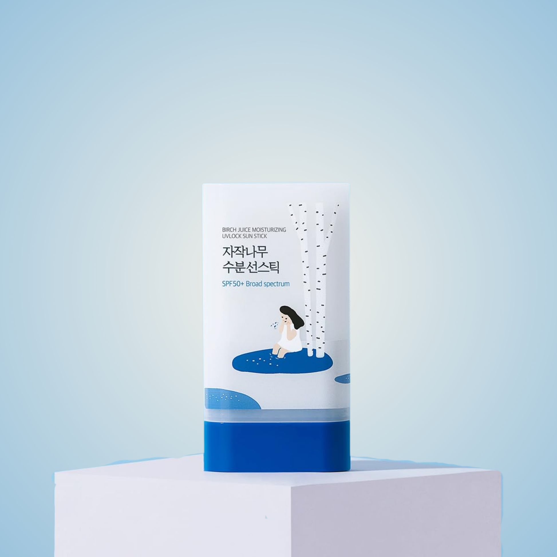 ROUND LAB Birch Juice Moisturizing Sun Stick – travel-friendly hydrating SPF50+ sunscreen stick.