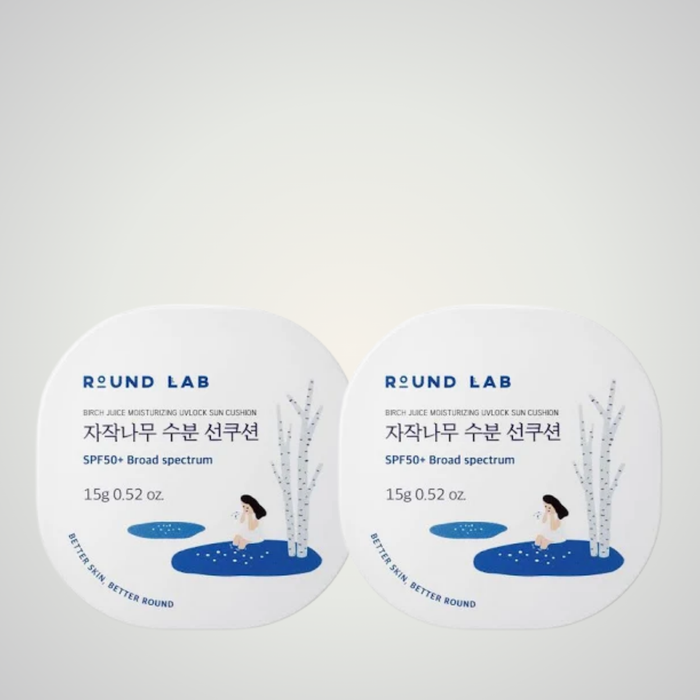 Round Lab Birch Juice Moisturizing UV Lock Sun Cushion duo with two 15g compacts