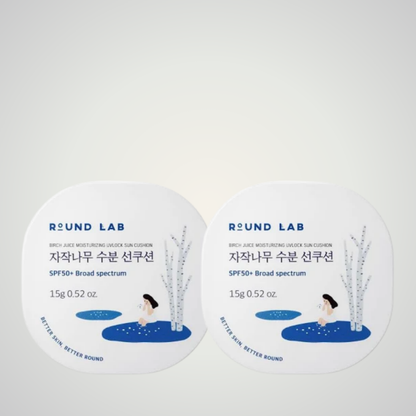 Round Lab Birch Juice Moisturizing UV Lock Sun Cushion duo with two 15g compacts