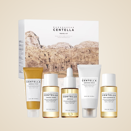 SKIN1004 Centella Travel Kit – 5-piece mini skincare set for soothing, hydrating, and repairing skin.