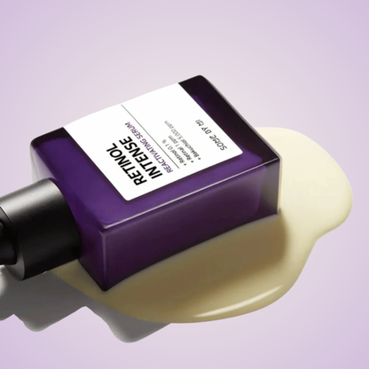 Angled bottle of SOME BY MI Retinol Intense Reactivating Serum 30ml on serum base