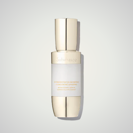 Sulwhasoo Concentrated Ginseng Brightening Serum 30ml in elegant gold bottle on neutral background