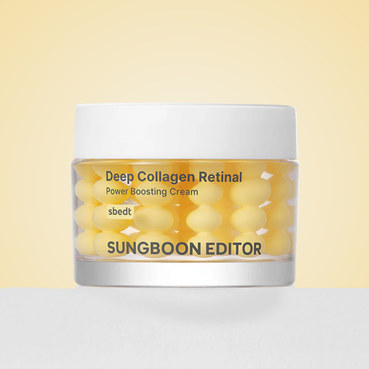 Open jar of SUNGBOON EDITOR Deep Collagen Retinol Cream – rich nourishing texture for firm, radiant skin