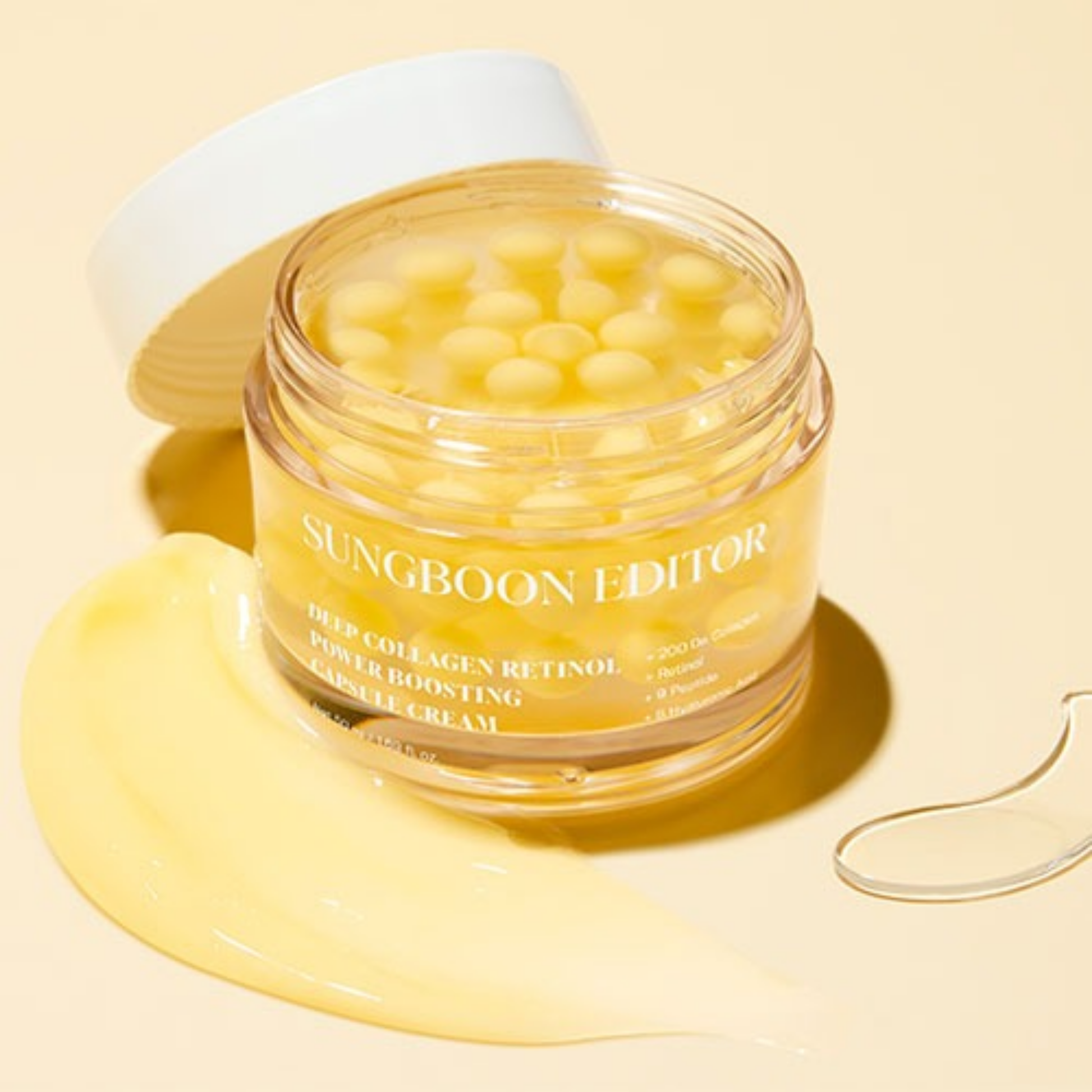 Cream texture of SUNGBOON EDITOR Deep Collagen Retinol – smooth, golden formula for elasticity and fine-line care