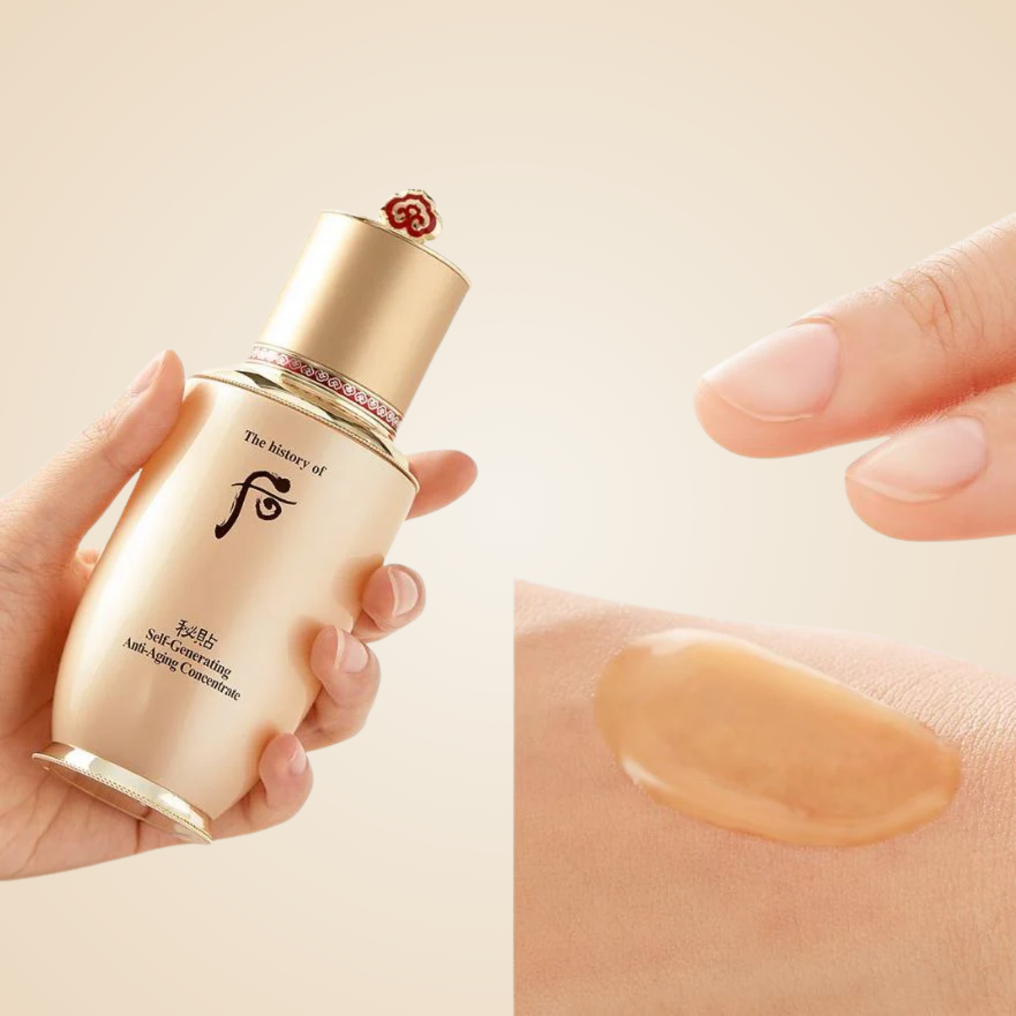 THE WHOO Bichup Self-Generating Anti-Aging Concentrate Essence applied on hand