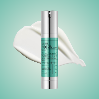 Texture of VT PDRN Reedle Shot 100 – lightweight creamy serum on green background